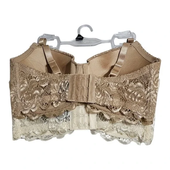 NEW‎ Set of 2 Rene Rofe Lace Lightly Padded Bra Wired 34DD Ivory & Beige - Picture 5 of 8